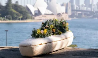 Um caixão de cogumelos estreou os funerais biodegradáveis na Austrália