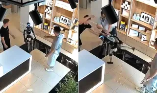 Robô avança para a porrada após ser empurrado por um visitante numa loja