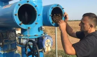 Regantes del Guadiana a su paso por Extremadura revisan los filtros de agua afectados por la almeja asiática, una especie invasora.