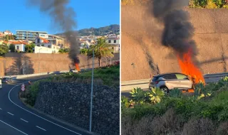 Viatura incendeia-se na saída da Via Rápida em Câmara de Lobos